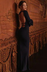 Midnight Blue Silky Knit Maxi Dress