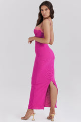 Raspberry Lace Trimmed Maxi Dress