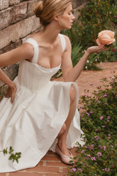 White Stretch Cotton Corset Midi Dress