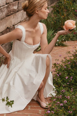 White Stretch Cotton Corset Midi Dress