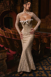 Ivory Metallic Jacquard Maxi Skirt