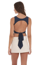 Scoop Neck Open Back Top in Navy