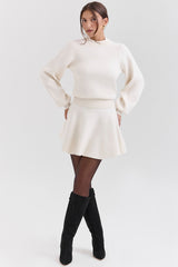Cream Wool Cashmere Flounce Mini Skirt