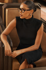 Black Cashmere Blend Turtle Neck Midi Dress