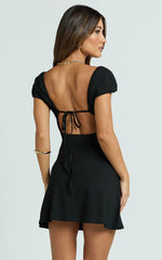 Billie Mini Dress - Cap Sleeve A Line Dress in Black