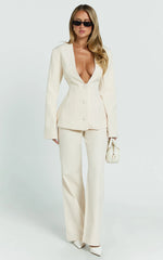 Melissa Blazer - V Neck Tulip Hem Blazer in Cream