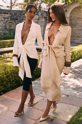 Almond Plunge Shirt Midi Dress