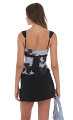 Two-Toned Mesh Print Top in Black and Blue