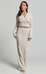 Tessa Maxi Skirt - Knitted Column Maxi Skirt in Stone