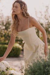 Lemon Stretch Cotton A-Line Midi Sundress