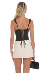 Ruffle Scoop Corset Top in Black