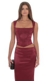 Satin Corset Top in Maroon