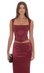Satin Corset Top in Maroon