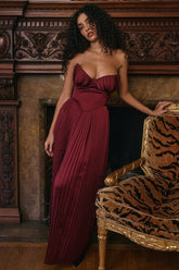 Berry Pleated Georgette Maxi Dress