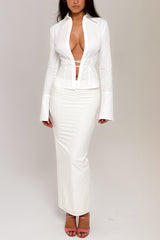 White Cotton Twill Maxi Skirt