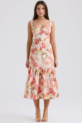 Pink Peony Print Cotton Midi Sundress