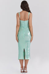 Seafoam Sequin Corset Midi Dress