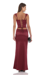 Satin Maxi Skirt in Maroon