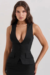 Black Sleeveless Tuxedo Top