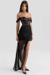 Black Off Shoulder Lace Maxi Dress