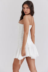 White Strapless Lace Up Mini Dress