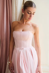 Parisian Pink Strapless Corset Midi Dress
