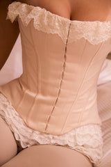Cream Satin Lace Trim Corset Top