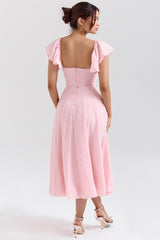 Perfectly Pink Floral Jacquard Midi Dress