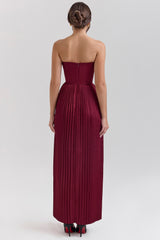 Berry Pleated Georgette Maxi Dress