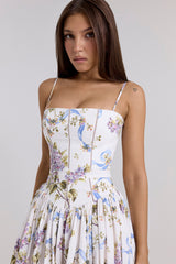 Off White Vintage Ribbon Print Cotton Midi Sundress