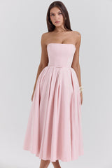 Parisian Pink Strapless Corset Midi Dress