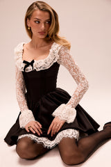 Black Lace Ruffle Mini Dress