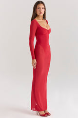 Holly Red Mesh Maxi Dress With Bodysuit