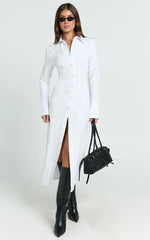 Genevieve Midi Dress - Slim Shirt Dress in White