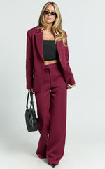 Selena Pants - High Waisted Wide Leg Tailored Pants in Wine