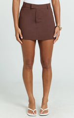 Farrow Mini Skirt - Tailored Linen Skirt in Chocolate