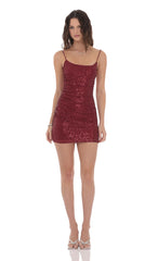 Sequin Bodycon Dress in Burgundy