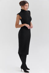 Black Cashmere Blend Turtle Neck Midi Dress