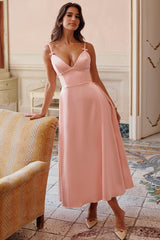 Parisian Pink Satin A-Line Midi Dress