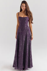 Grape Lurex Chiffon Maxi Dress