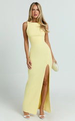 Indi Maxi Dress - Boat Neck Bodycon Dress in Lemon