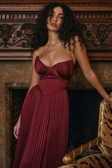 Berry Pleated Georgette Maxi Dress