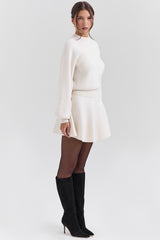 Cream Wool Cashmere Flounce Mini Skirt