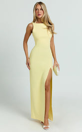 Indi Maxi Dress - Boat Neck Bodycon Dress in Lemon