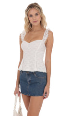 Lace Ruffle Strap Top in White