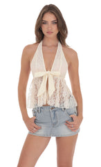 Lace Babydoll Halter Top in Ivory