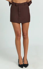 Desi Mini Skirt - Tailored Mid Waisted Skirt in Chocolate