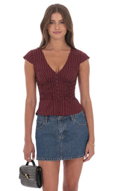 Striped Fitted Top in Maroon