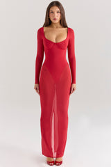 Holly Red Mesh Maxi Dress With Bodysuit