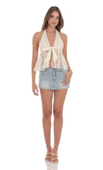 Lace Babydoll Halter Top in Ivory